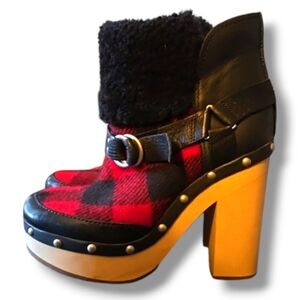 Woolrich Buffalo Check Red Black Heeled Boots